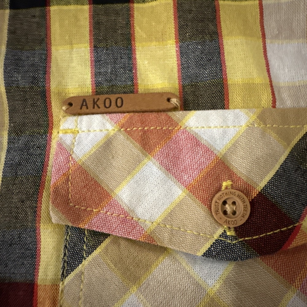 AKOO & Co Trust 80 Short Sleeve Shirt Men's L Button Front Plaid Red & Yellow - Picture 4 of 11